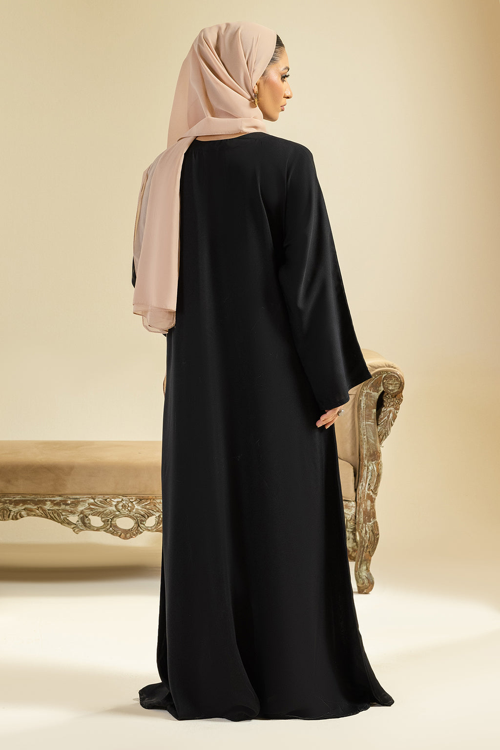 Single Button Plain Abaya with Pocket - 5011