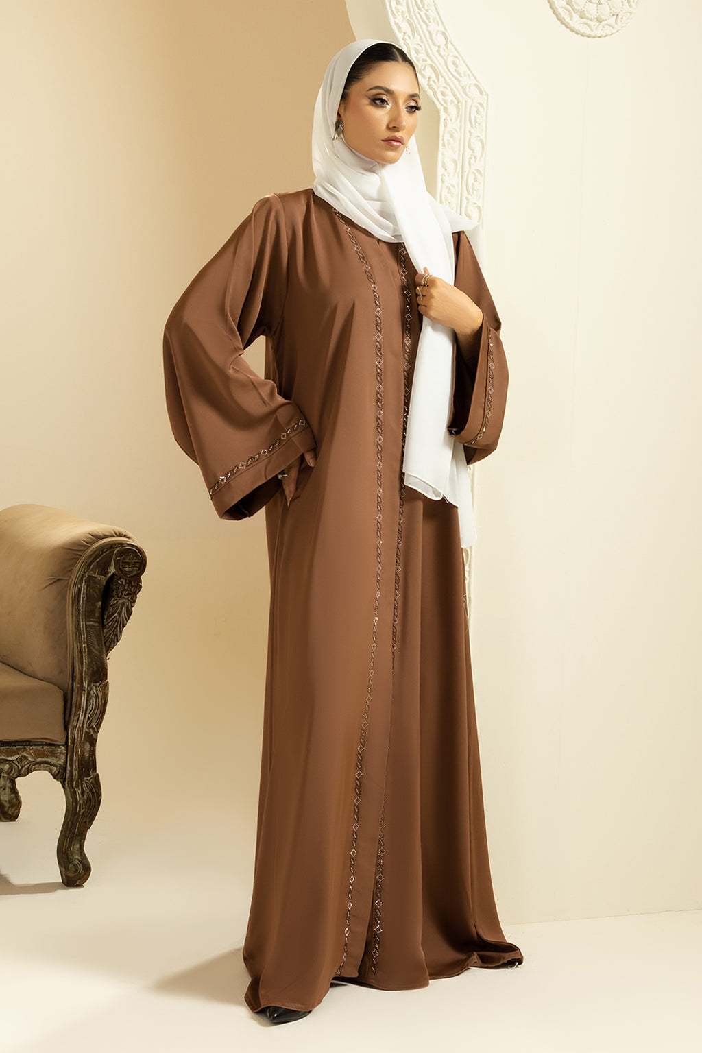 Stonework Button Abaya - 5019