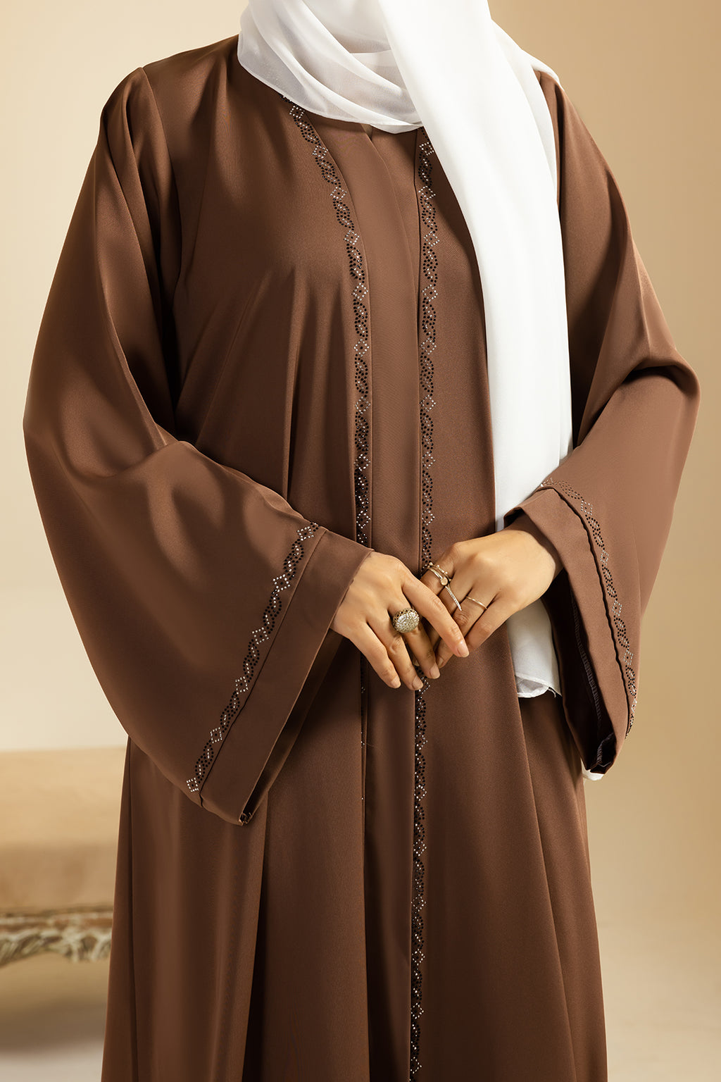 Stonework Button Abaya - 5019