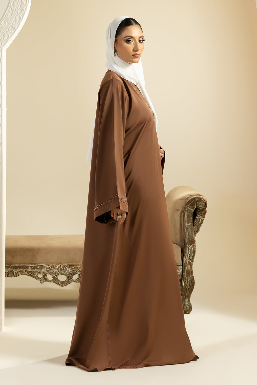 Stonework Button Abaya - 5019