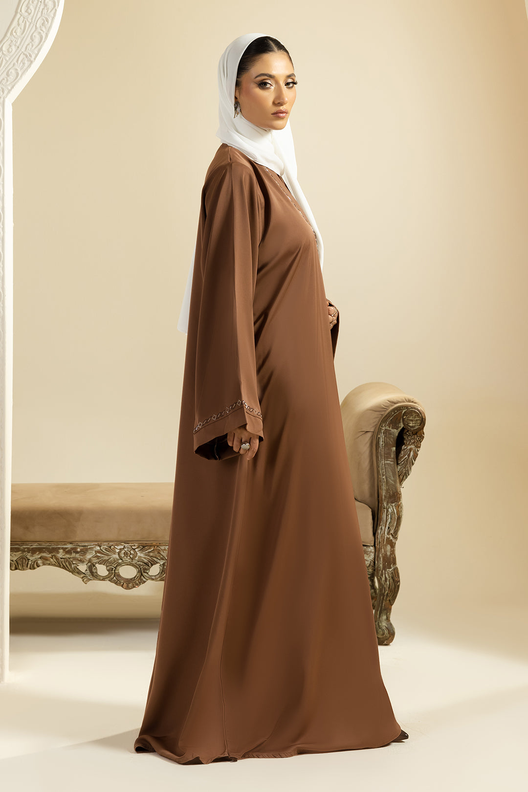 Stonework Button Abaya - 5019