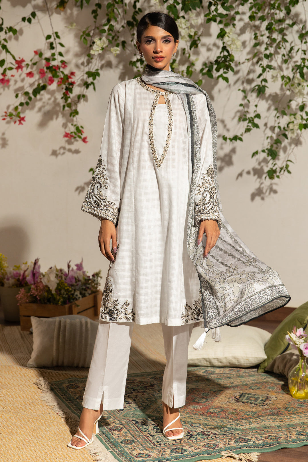 Embroidered Kurta Dupatta Trouser - 1266