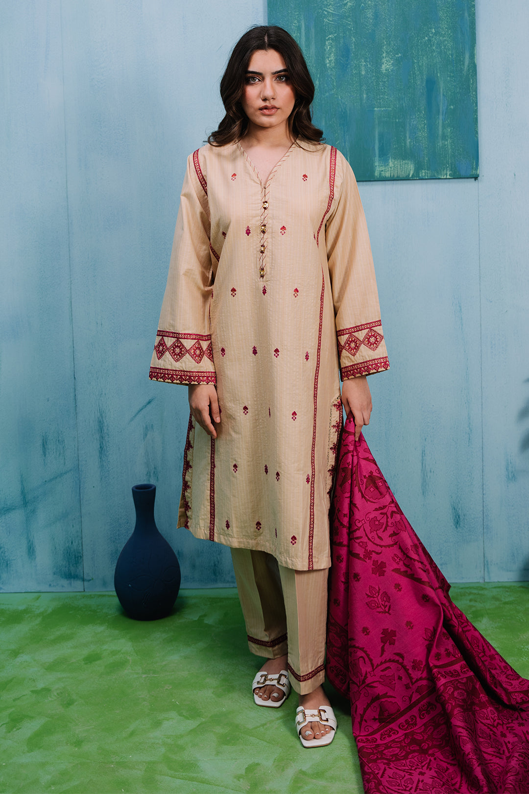 Embroidered Kurta Dupatta Trouser - 1273