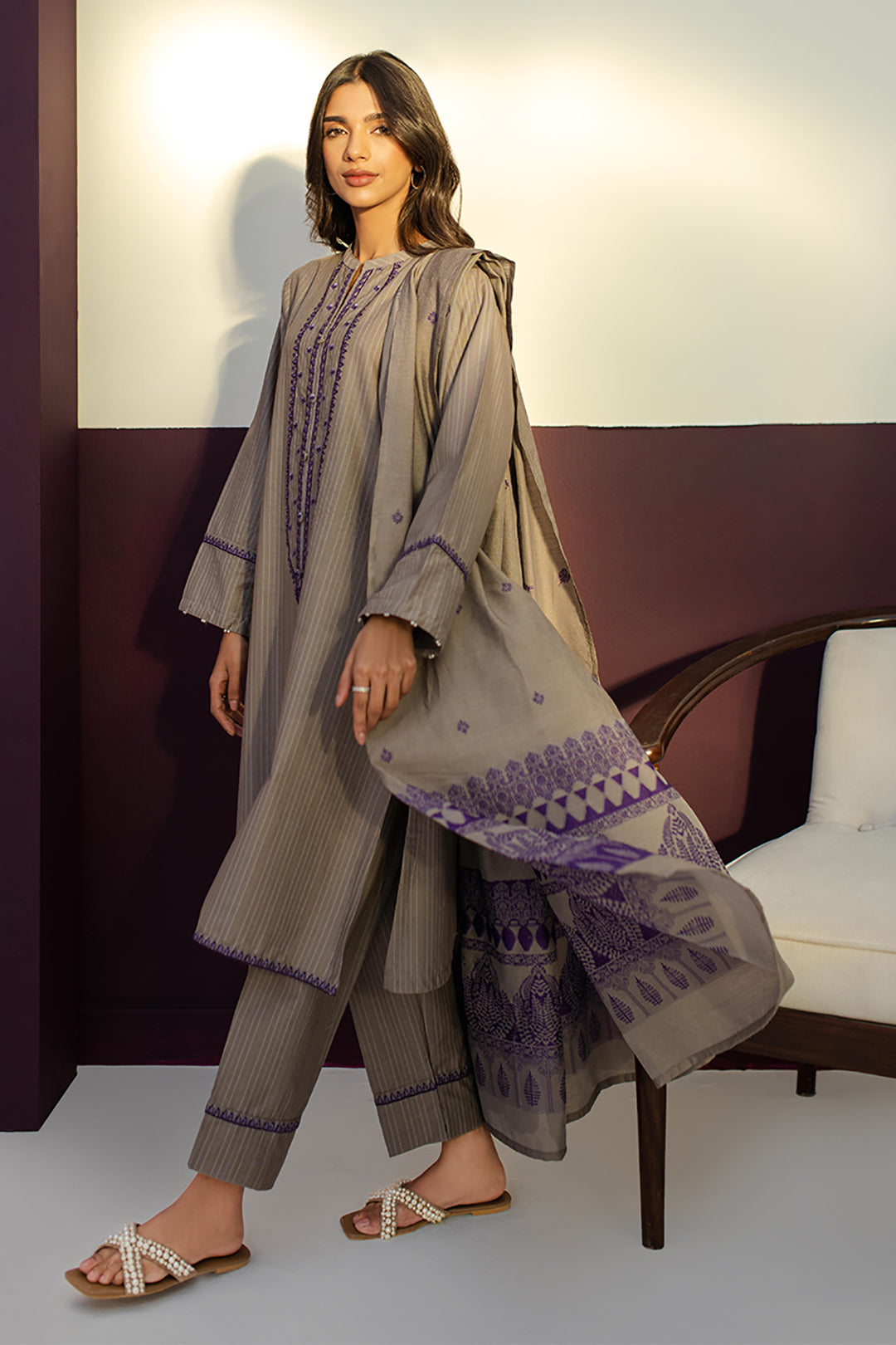 Embroidered Kurta Dupatta Trouser - 1275