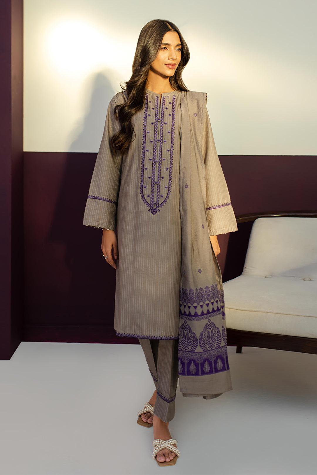 Embroidered Kurta Dupatta Trouser - 1275