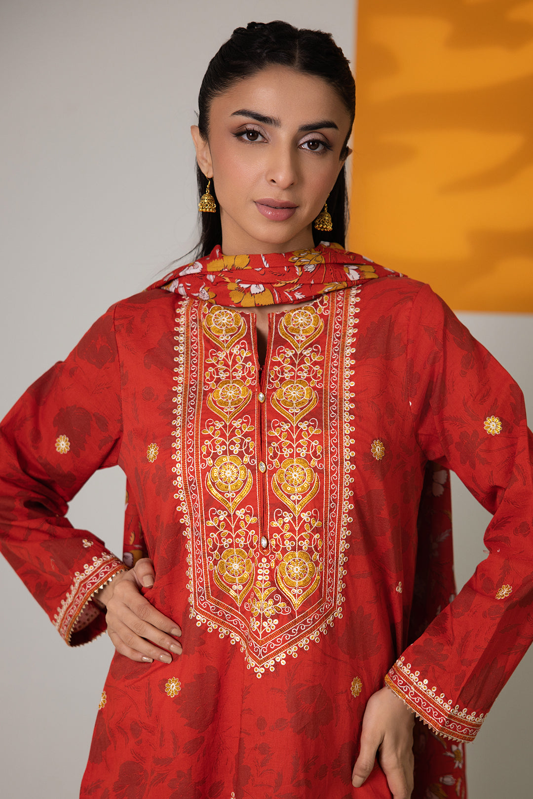 Embroidered Kurta Dupatta - 3241