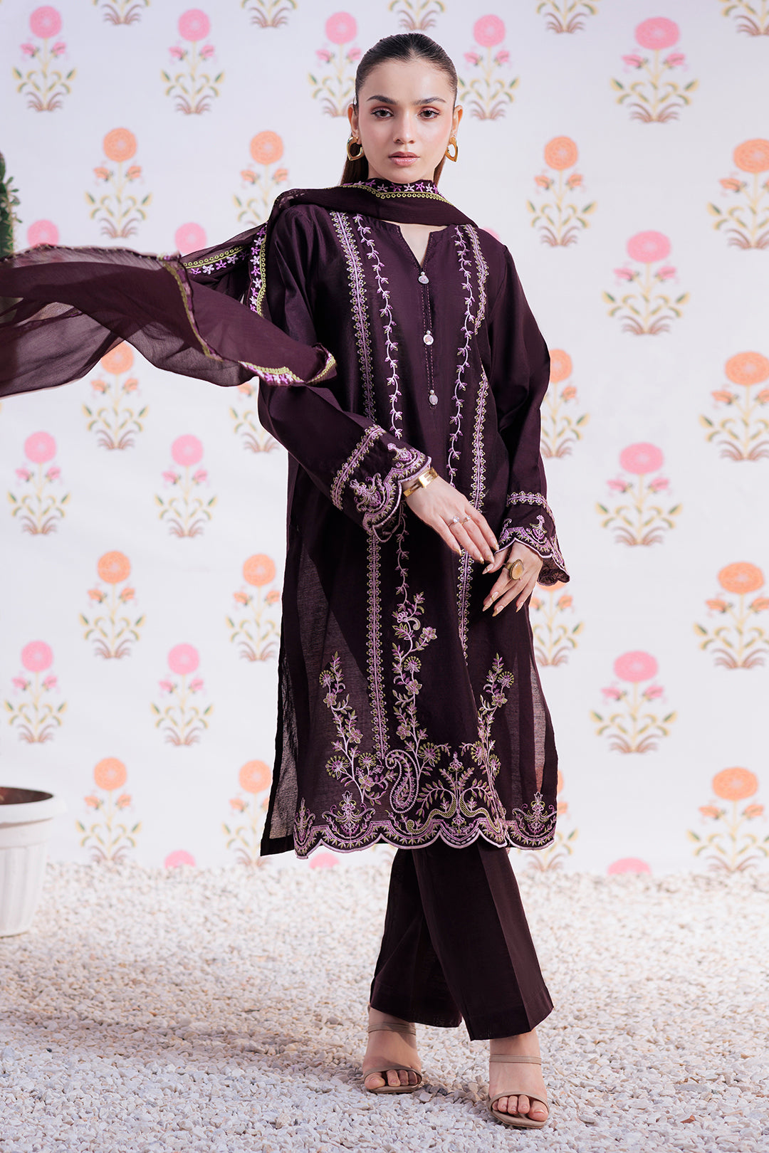 Embroidered Kurta Dupatta Trouser - 3343