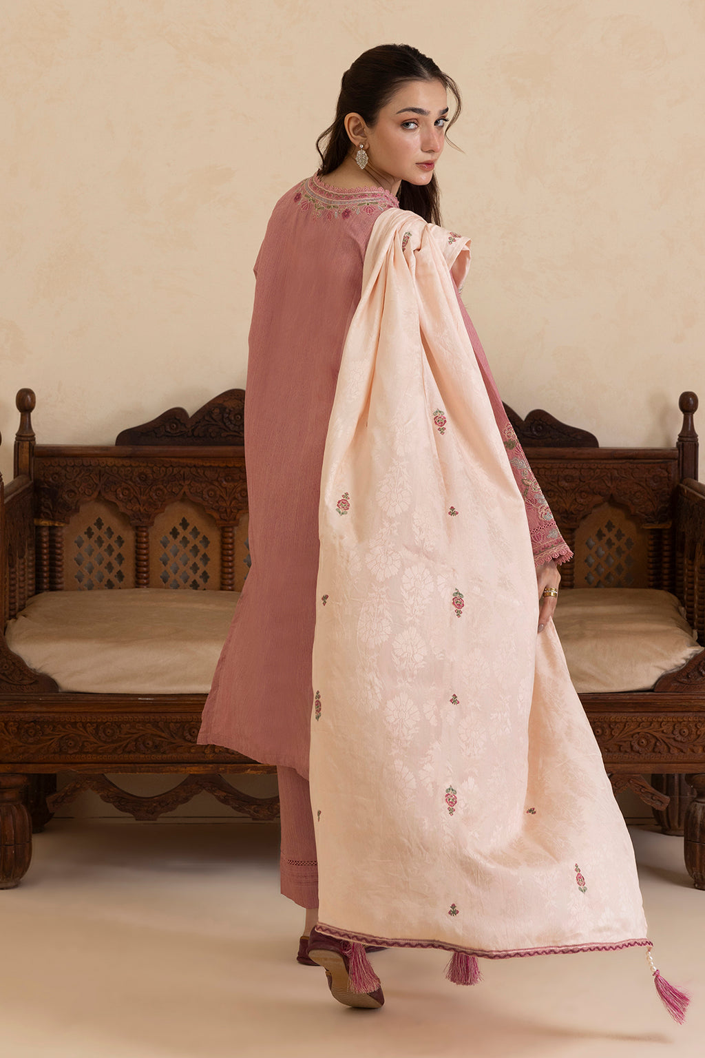 Embroidered Kurta Shawl Trouser - 3414