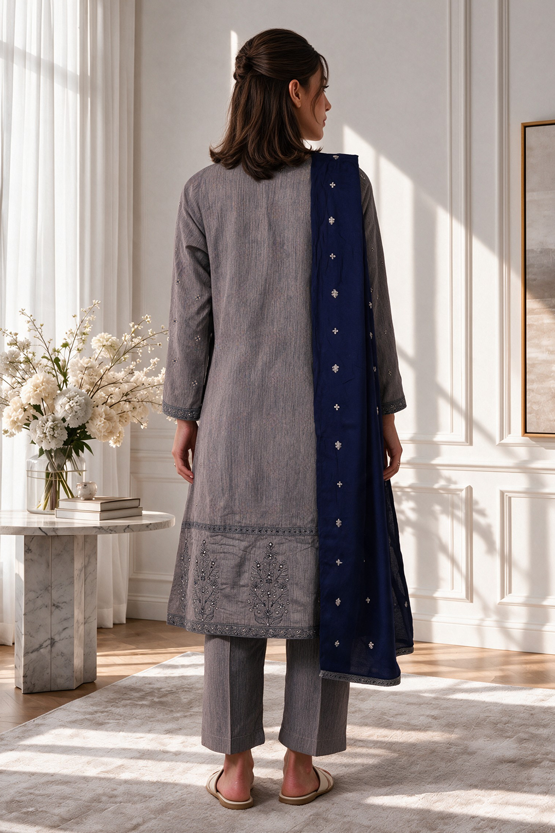 Embroidered Kurta Shawl Trouser - 3416