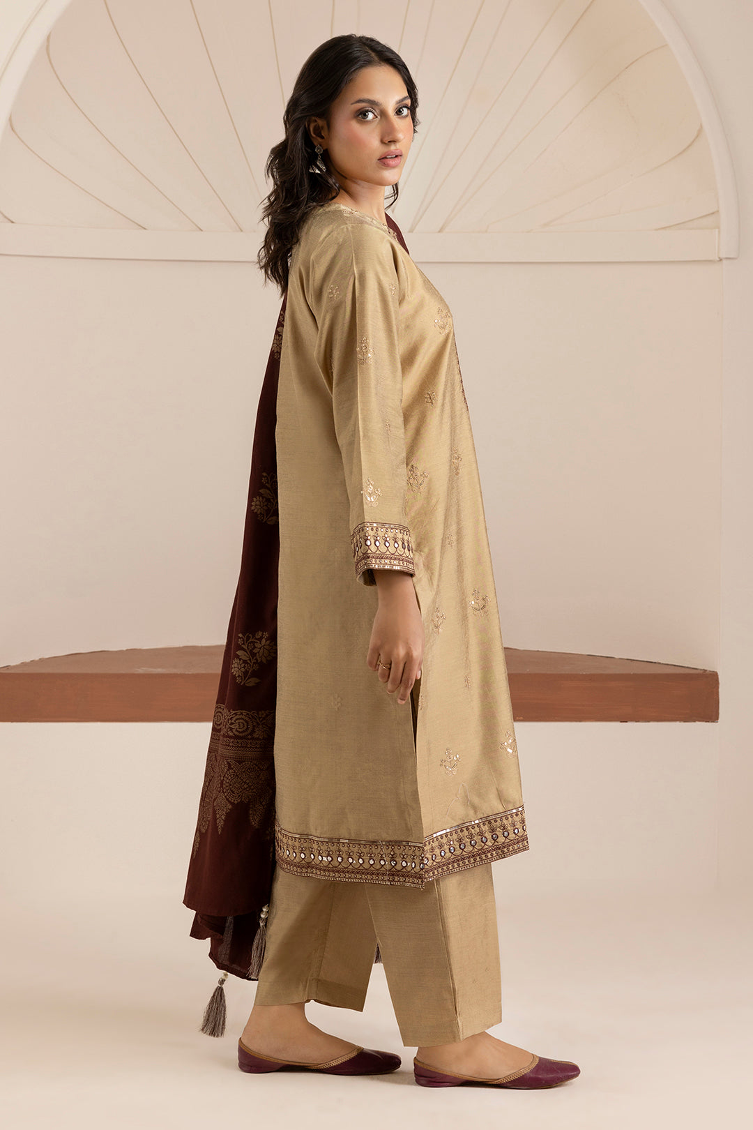 Embroidered Kurta Shawl Trouser - 3419