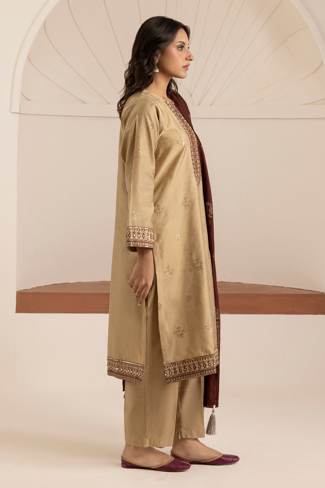 Embroidered Kurta Shawl Trouser - 3419