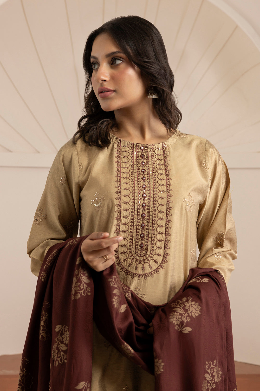 Embroidered Kurta Shawl Trouser - 3419
