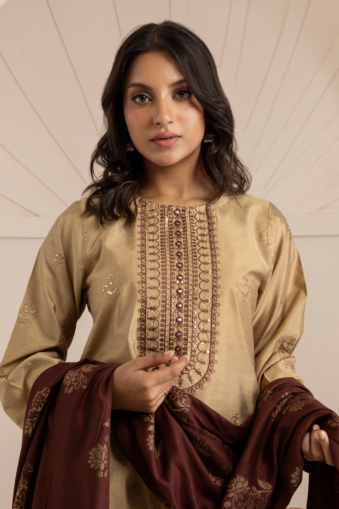 Embroidered Kurta Shawl Trouser - 3419