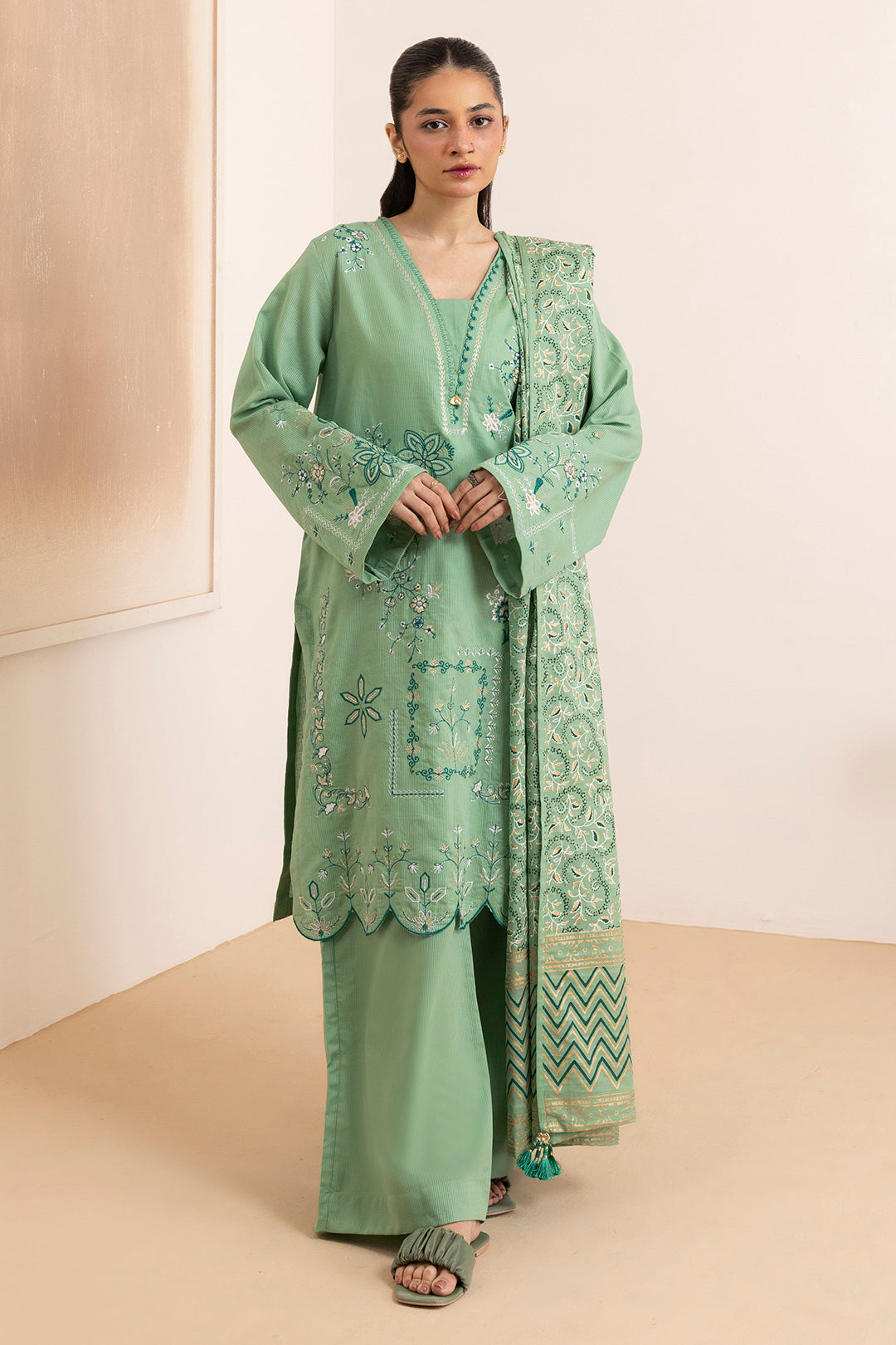 Embroidered Kurta Dupatta Trouser - 2501