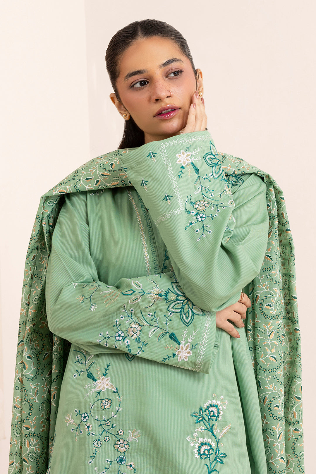 Embroidered Kurta Dupatta Trouser - 2501