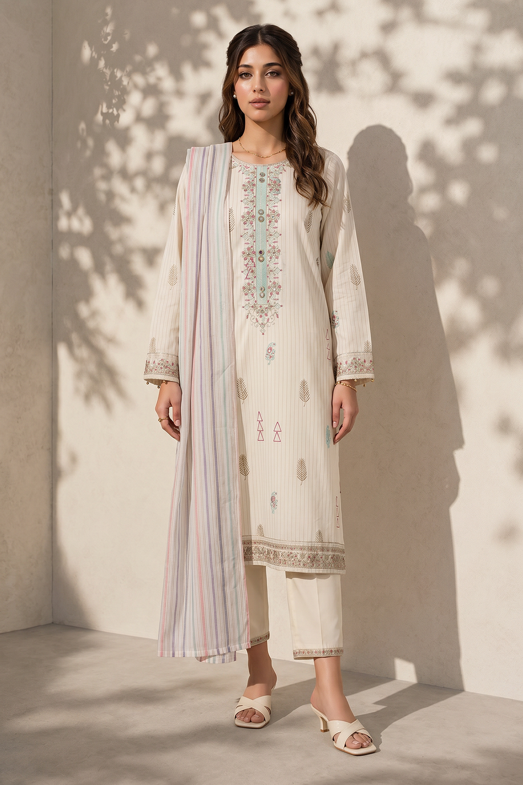 Embroidered Kurta Dupatta Trouser - 2508