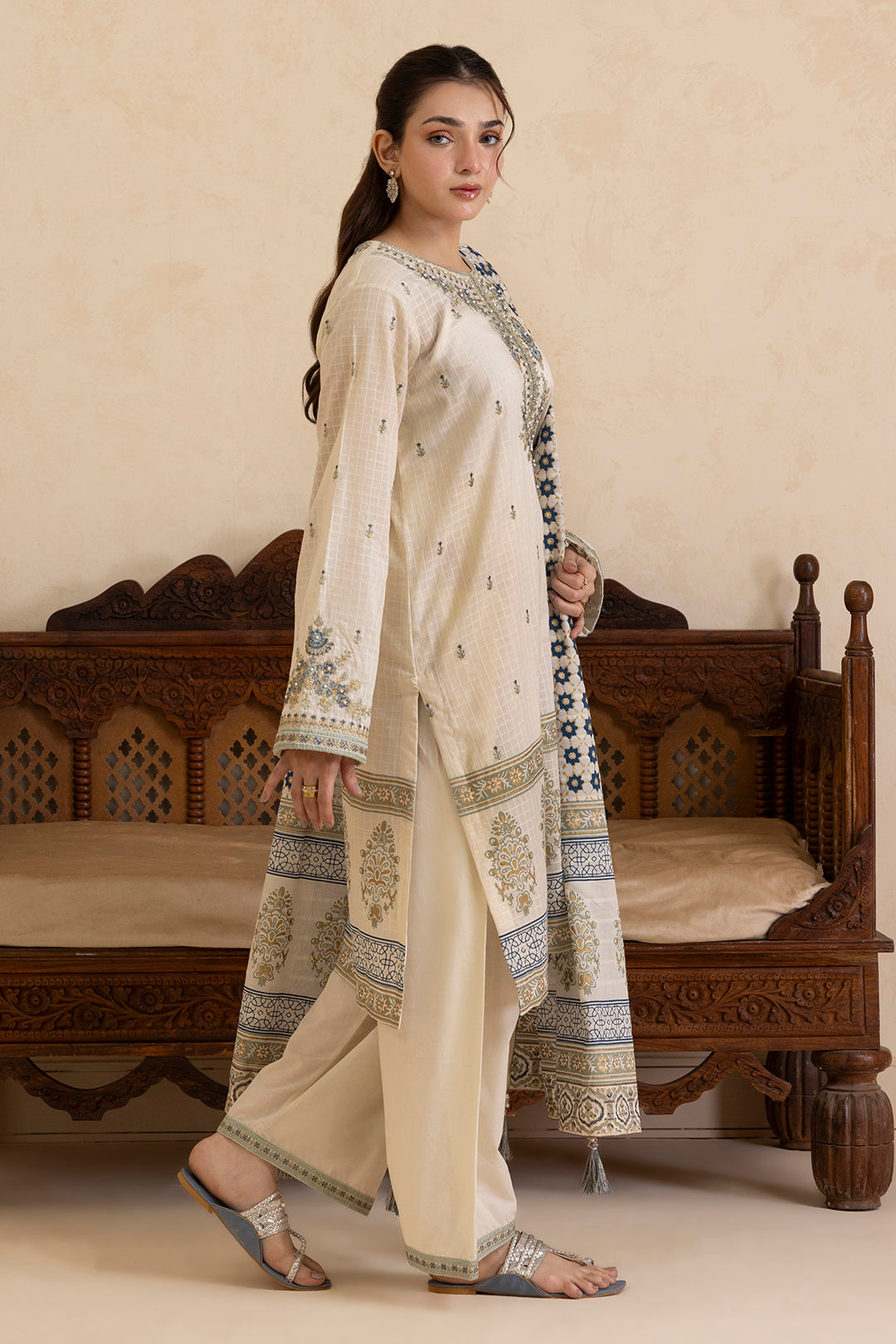Embroidered Kurta Dupatta Trouser - 2509