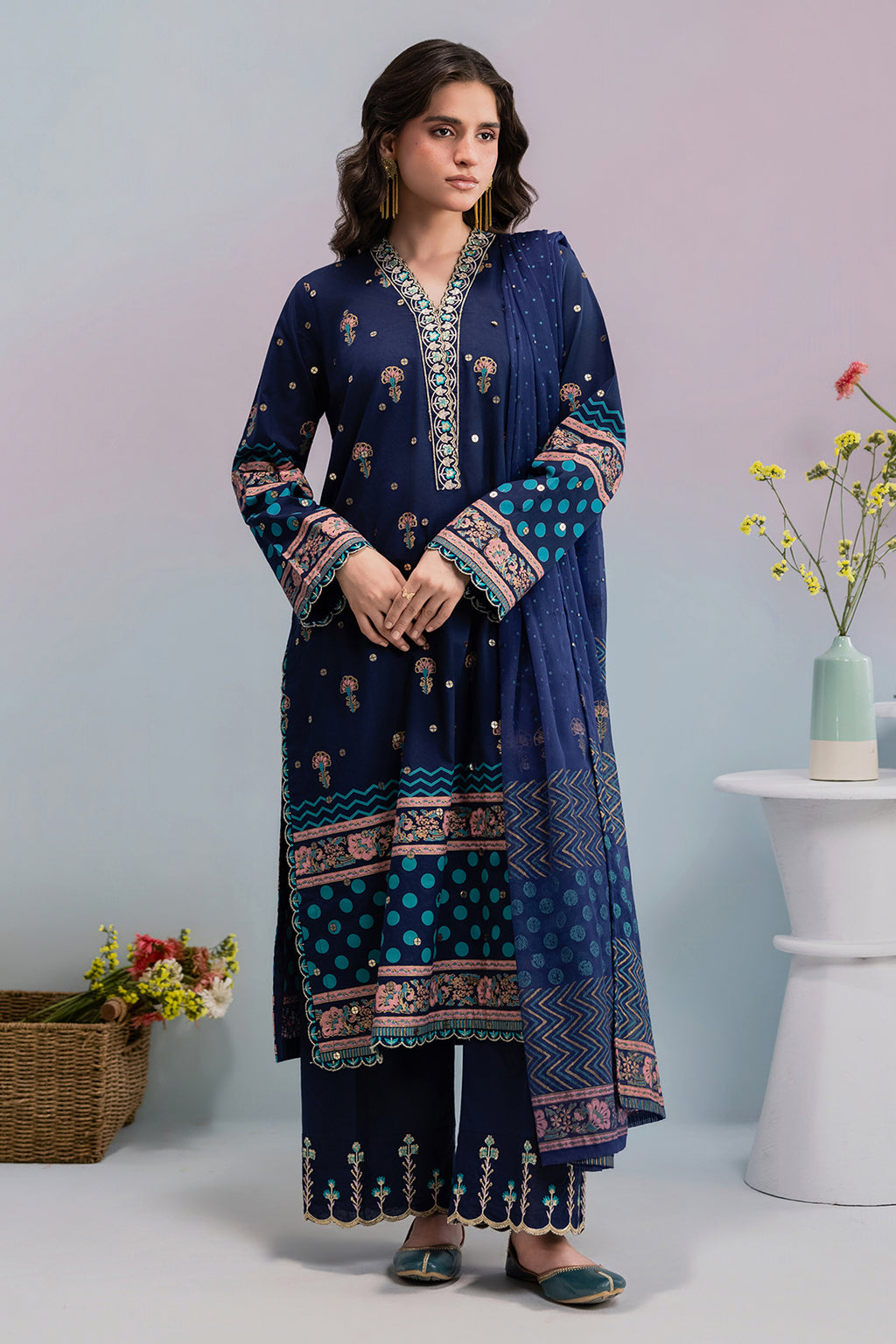 Embroidered Kurta Dupatta Trouser - 2510
