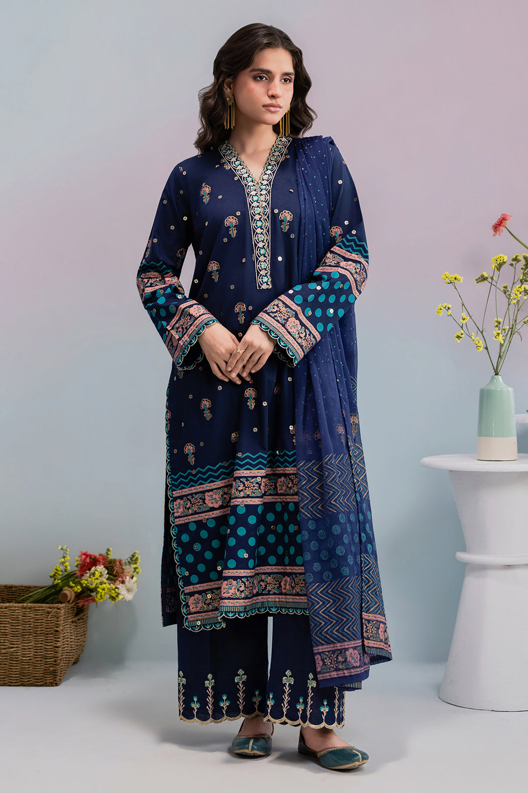 Embroidered Kurta Dupatta Trouser - 2510