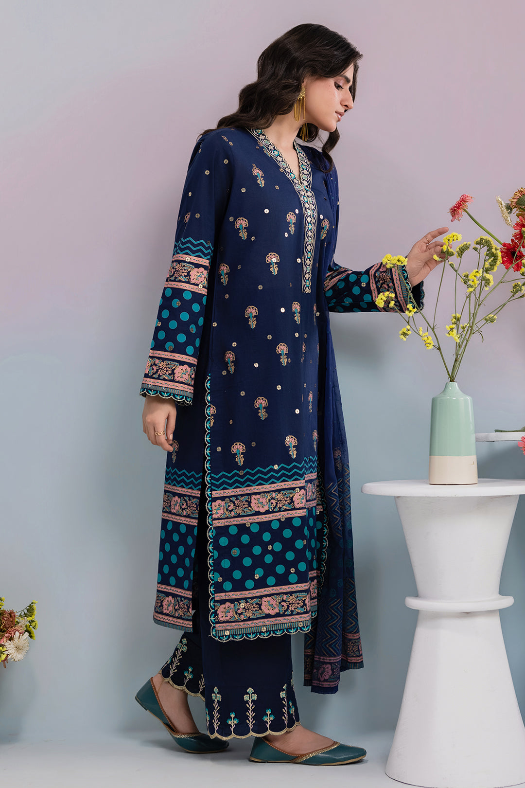 Embroidered Kurta Dupatta Trouser - 2510