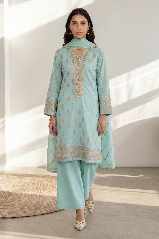Embroidered Kurta Dupatta Trouser - 2511