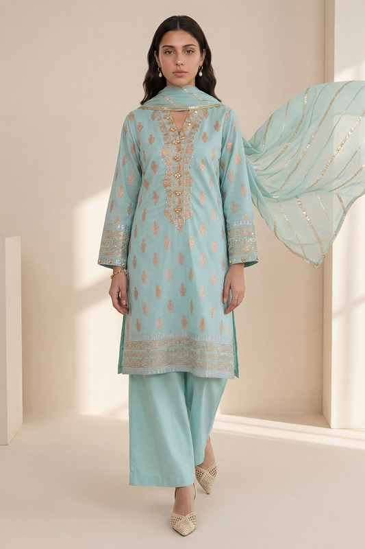 Embroidered Kurta Dupatta Trouser - 2511