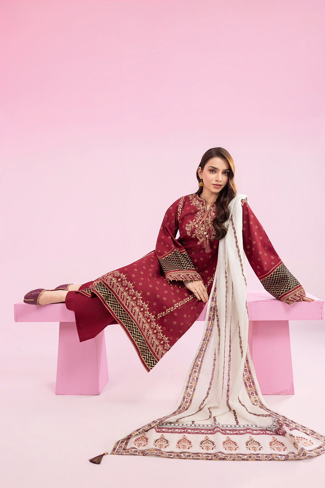Embroidered Kurta Dupatta Trouser - 2512