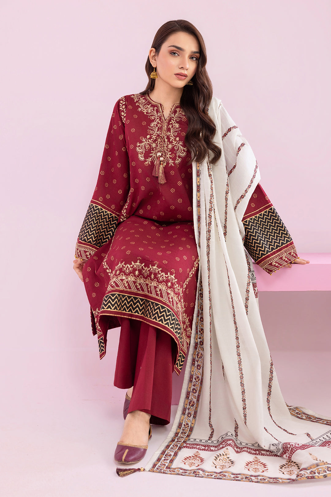 Embroidered Kurta Dupatta Trouser - 2512