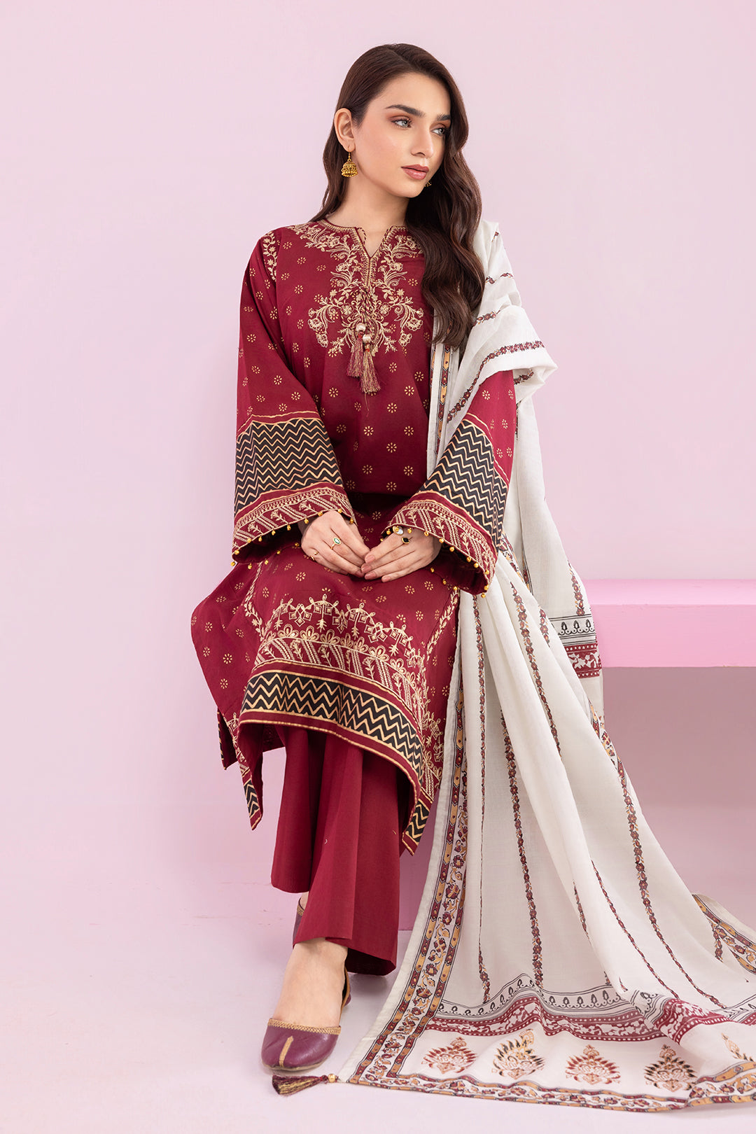 Embroidered Kurta Dupatta Trouser - 2512