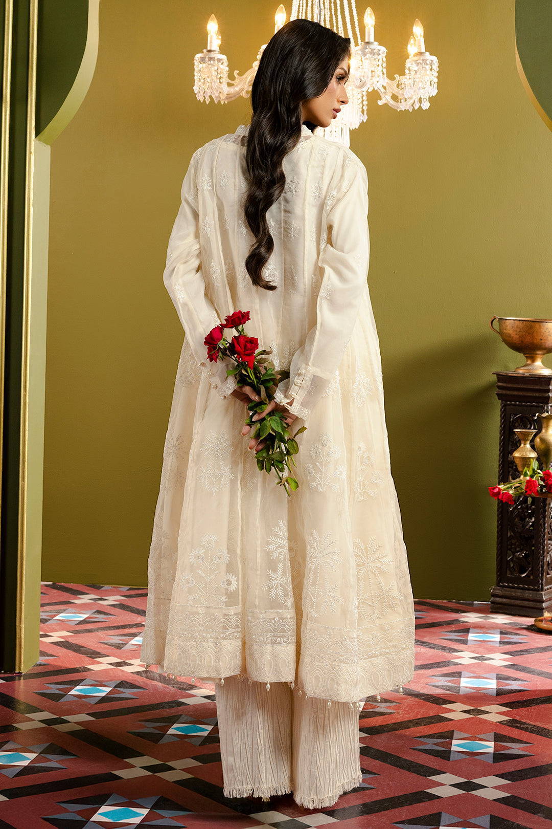 Front Open Frock With Crushed Plazo - 0711