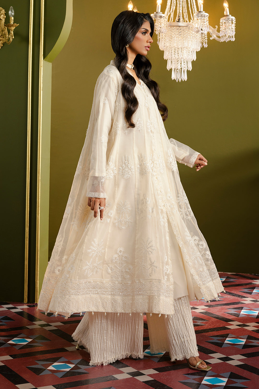 Front Open Frock With Crushed Plazo - 0711