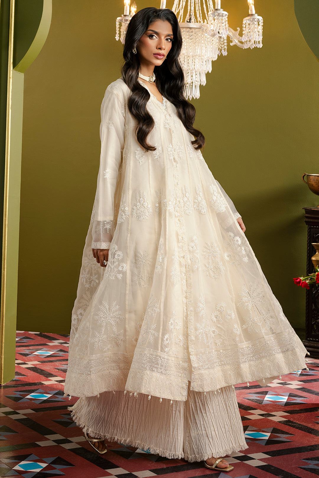 Front Open Frock With Crushed Plazo - 0711