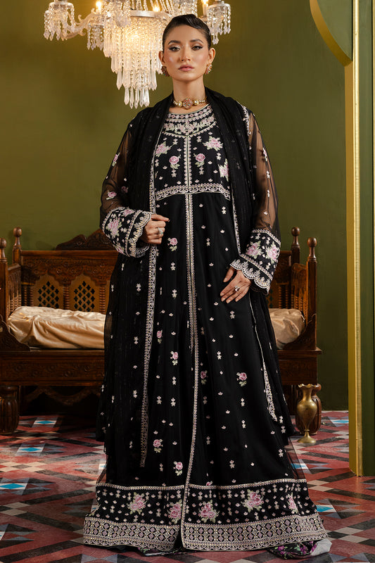 Front Open Frock With Flared Pant & Dupatta - 0717