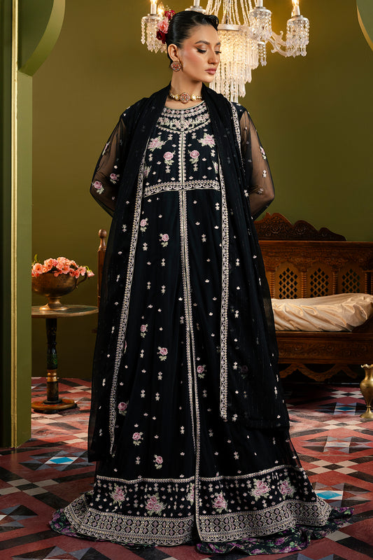 Front Open Frock With Flared Pant & Dupatta - 0717