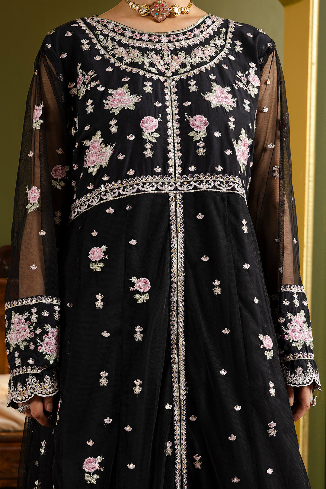 Front Open Frock With Flared Pant & Dupatta - 0717