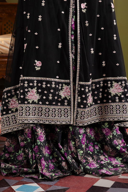 Front Open Frock With Flared Pant & Dupatta - 0717