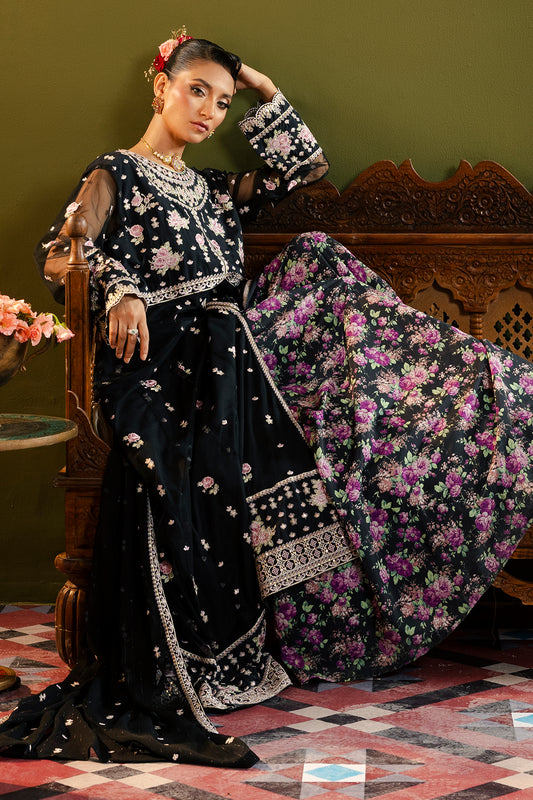 Front Open Frock With Flared Pant & Dupatta - 0717