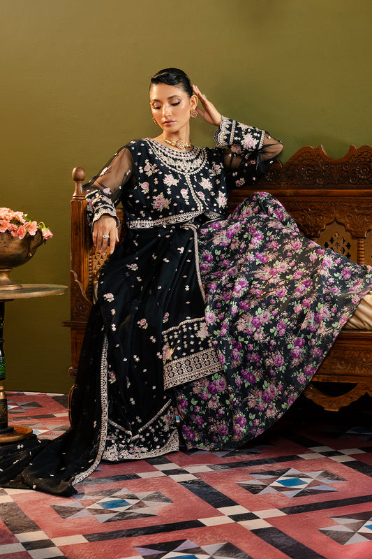 Front Open Frock With Flared Pant & Dupatta - 0717