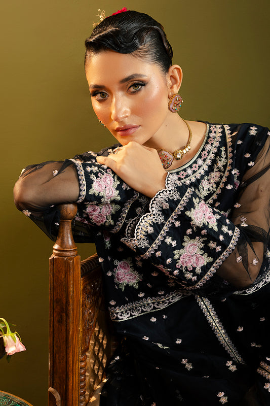 Front Open Frock With Flared Pant & Dupatta - 0717
