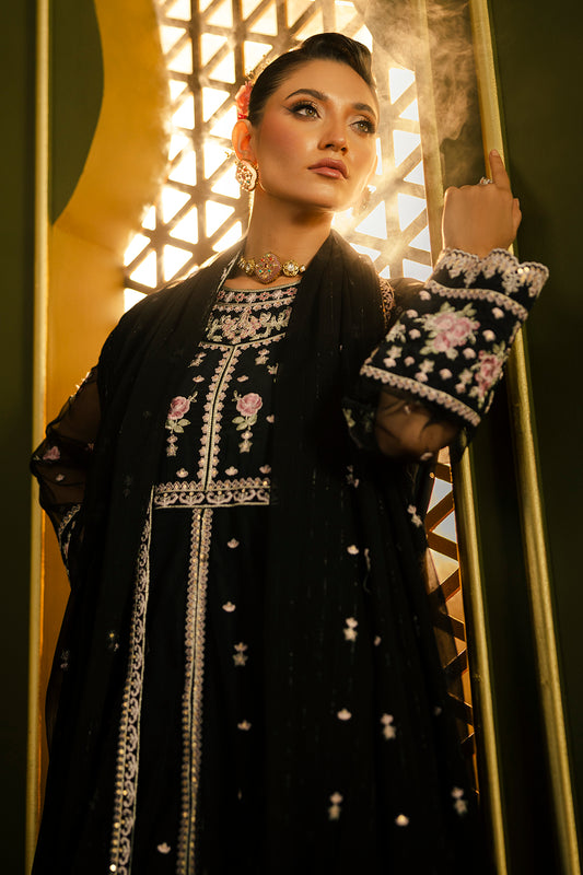 Front Open Frock With Flared Pant & Dupatta - 0717
