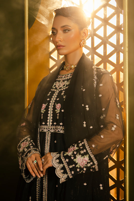 Front Open Frock With Flared Pant & Dupatta - 0717