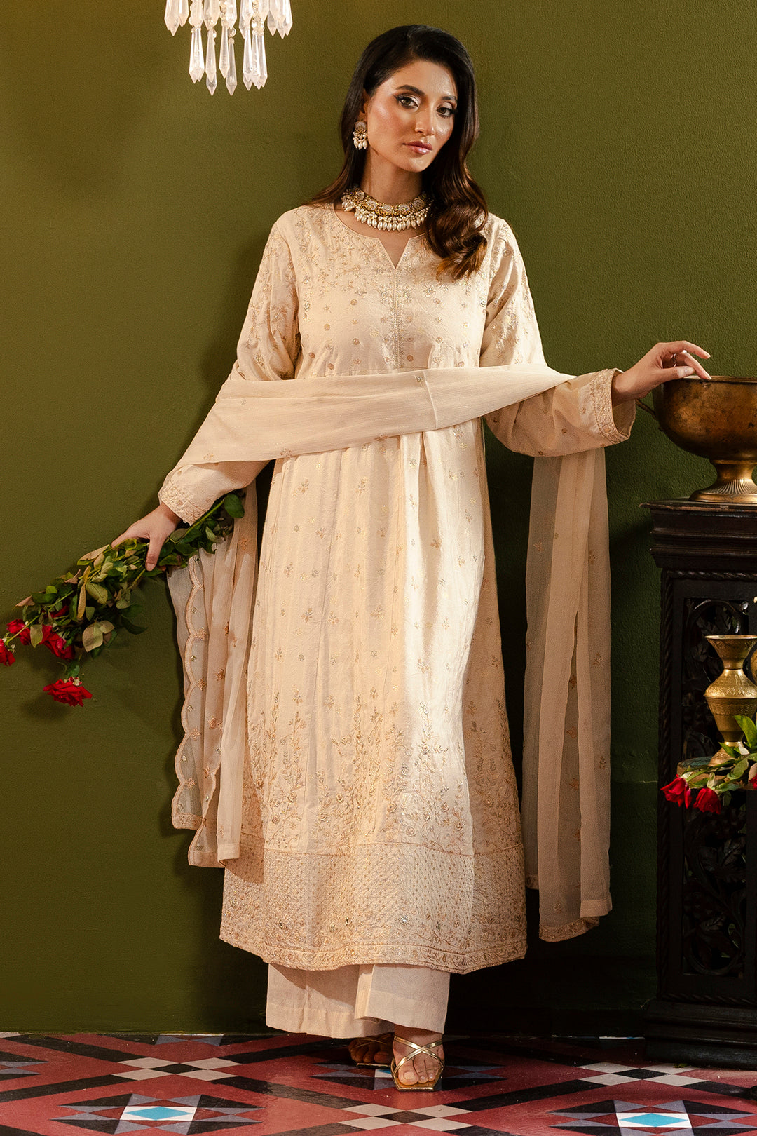 Frock With Dhaka Pajama & Dupatta - 0718
