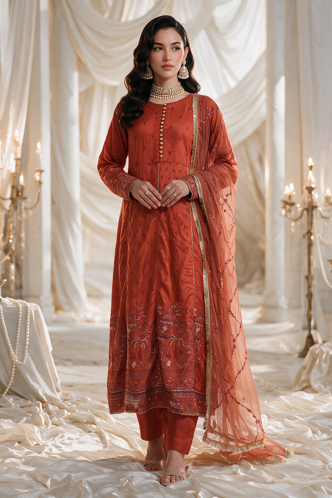 Embroidered Kurta Dupatta Trouser - 0737
