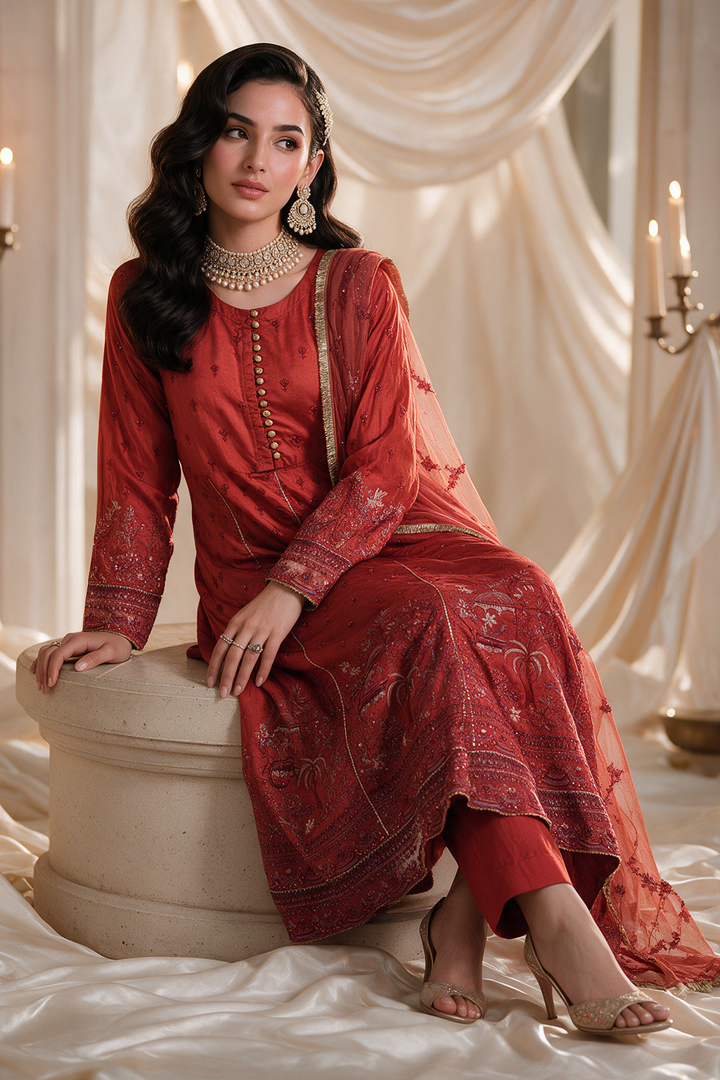 Embroidered Kurta Dupatta Trouser - 0737