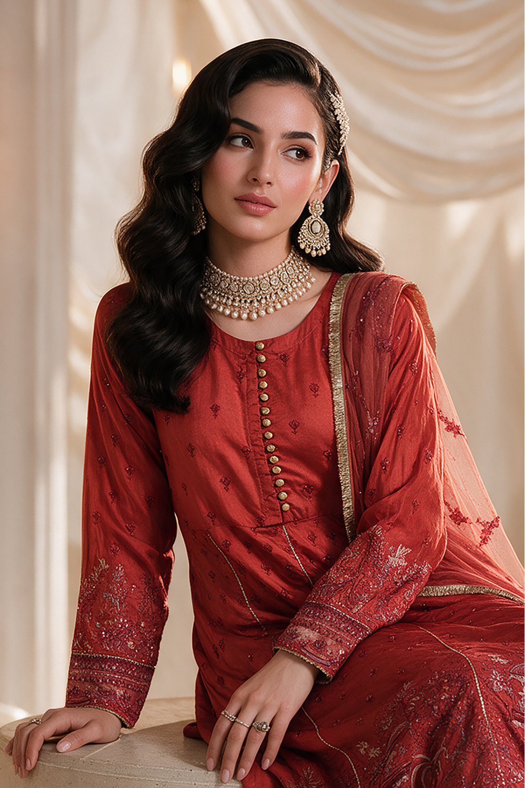 Embroidered Kurta Dupatta Trouser - 0737