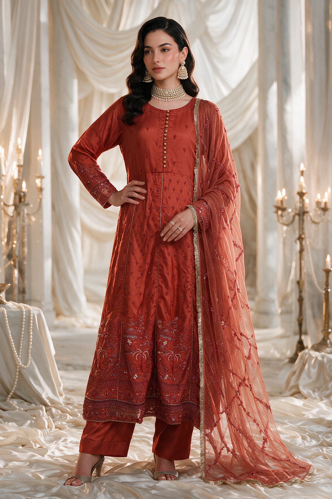 Embroidered Kurta Dupatta Trouser - 0737