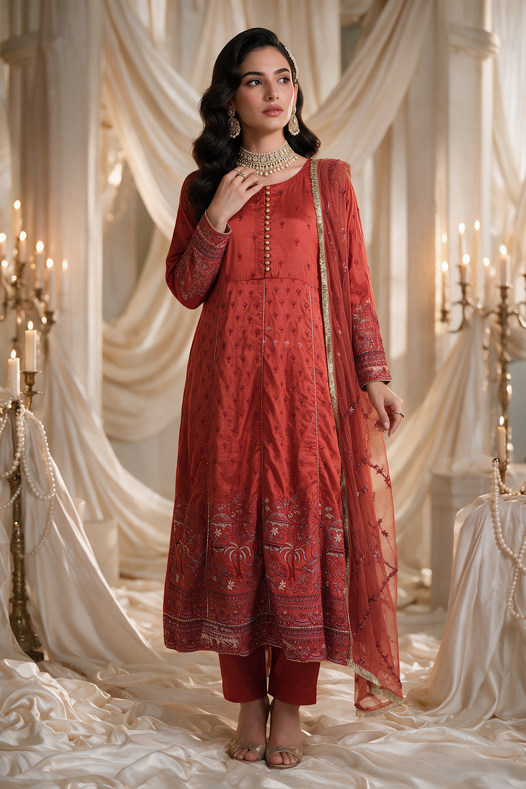 Embroidered Kurta Dupatta Trouser - 0737