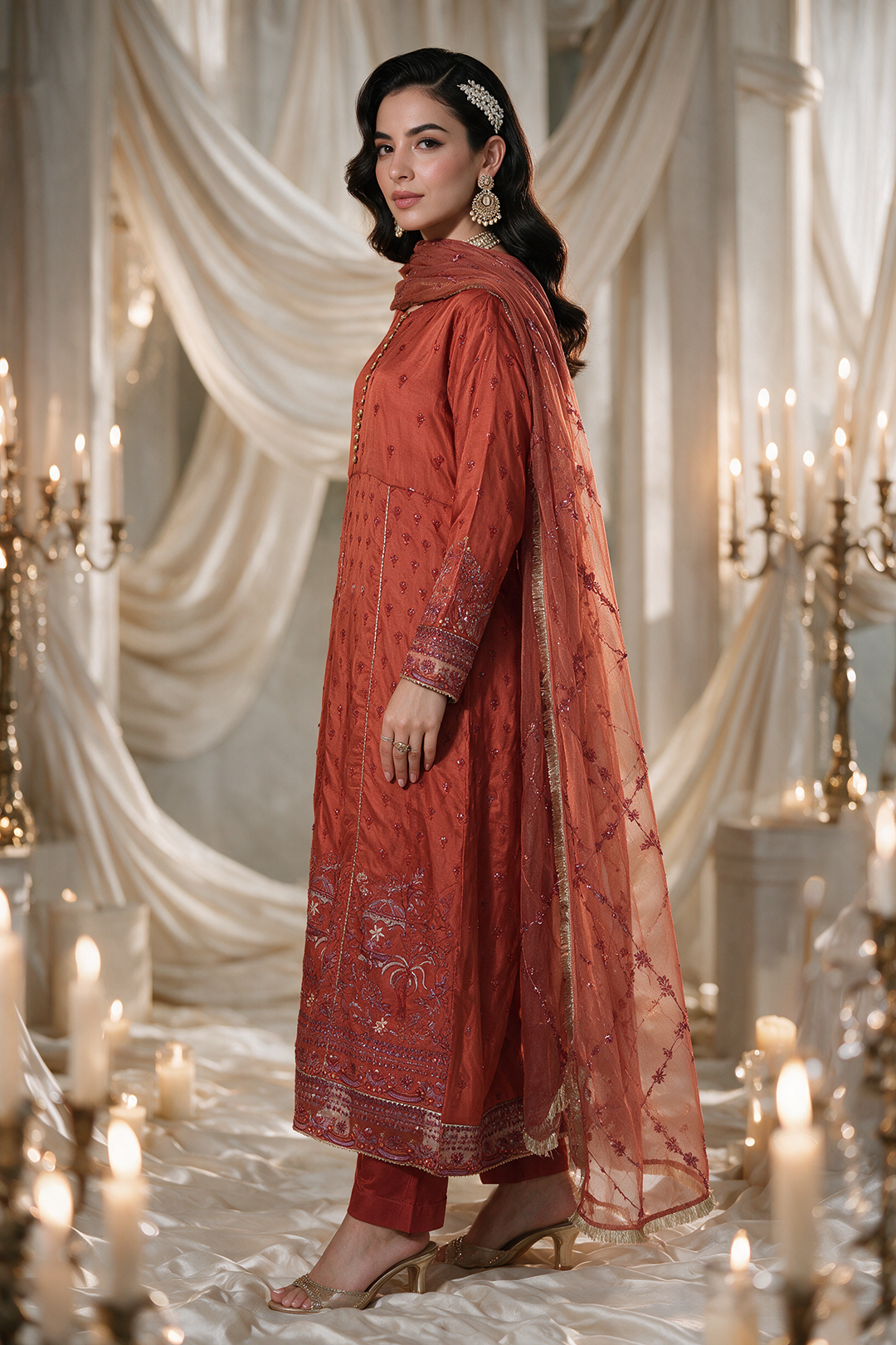 Embroidered Kurta Dupatta Trouser - 0737