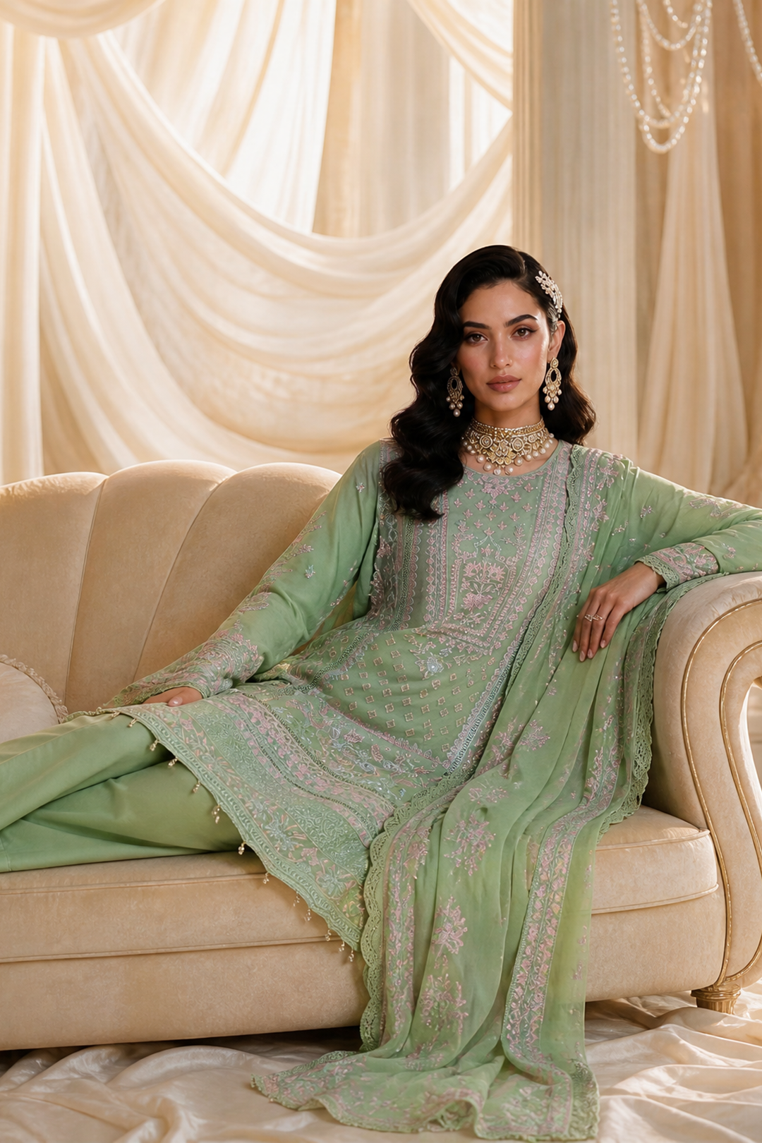 Embroidered Kurta Dupatta Trouser - 0763