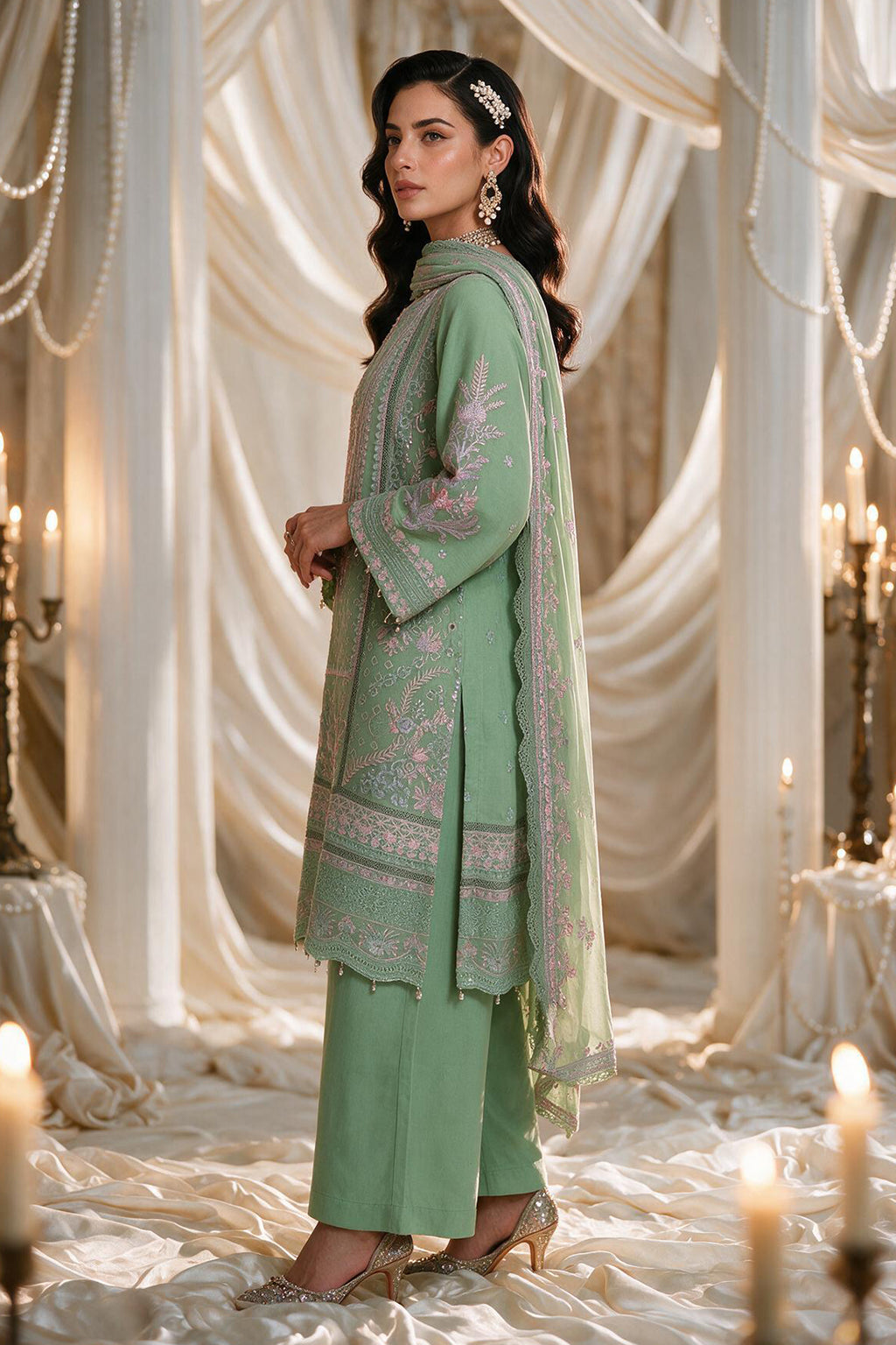 Embroidered Kurta Dupatta Trouser - 0763